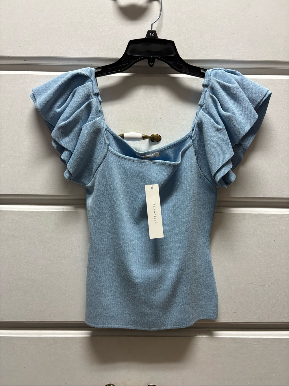 Timing Light Blue Ruffled Sleeve Square Neck Tank Top - Picture 2 of 2